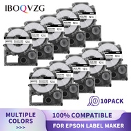 IBOQVZG 10PK ป้าย69121824มม. SS12KW SS6KW Epson SS9KW Hitam Pada Putih untuk Epson King Jim LW400 LW