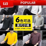 baju t shirt lelaki murah viral baju kaos lelaki T-Shirt Lengan Panjang Modal Musim Luruh Lelaki 2020 Jenama Fesyen Baru Kolar Bulat Ungu Atas Baju Trend Kemeja Lelaki