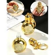 2/4 Pcs 6ml Refillable Perfume Roller Bottle With Flower Keychain, Luxury Gold-Plated Round Essentia