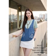 MC 30157 BLOUSE COMBINATION OF DENIM MATERIAL MIXED WITH FINE IMPORTED T-SHIRT