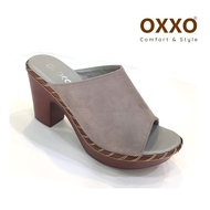 OXXO รองเท้าแฟชั่นส้นสูง รองเท้าแตะเพื่อสุขภาพ ส้นสูง แบบสวมใส่กระชับเก็บรูปเท้า ผลิตจากหนังกำมะหยี่ ส้นพียูเย็บเชือก SK0147