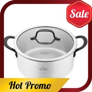 BEST SELLER [ Local Ready Stocks ] iGOZO 24CM ELITE 304 STAINLESS STEEL CASSEROLE + GLASS LID COOKWARE KITCHENWARE PERI