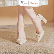 Luxury lady's 6p7P pointed toe square toe pearl strap high heels with straps Kimngan17Store - KN79