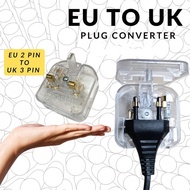 EU TO UK | FUSED Transparent British 3 Pin To EURO 2 Pin Plug Converter / EU To UK Travel Plug / Pow