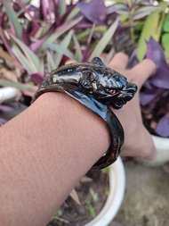 Gelang Pria Akar Bahar Merah Asli Bodi Hitam Ukir Macan Jumbo Berkualitas