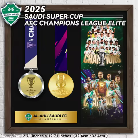 2025 Al-Ahli AFC Champions League Elite & Saudi Super Cup Champions Medal Frame