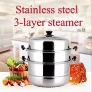 Local Stock、Spot goods☢3 Layer Stainless Steamer (28cm) 3 Layer Steamer Siomai Steamer Stainless Ste