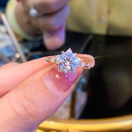 Influencer Small 1 Carat Imitation Moissanite Retro Lace Open Ring Plating pt950 Platinum Live Diamo