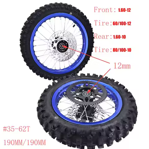 1.60-12 Front Wheel with 60/100-12 Tire and 1.60-10 Inch Rear Rims with Dirt Tire 80/100-10 Sprocket