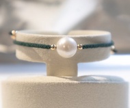 10-10.5mm 天然淡水珍珠14k 包金珠全手工編織幸運手繩