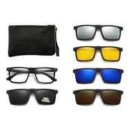 2302A 2 IN 1 Polarized Sunglasses Square Frame Magnetic Clip On Glasses TR90 Optical Prescription Ey
