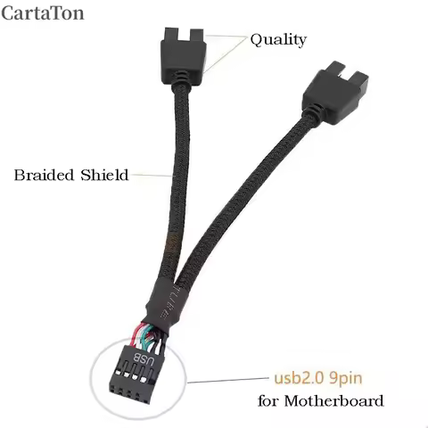 USB 9Pin to Dual 9Pin Cable Splitter Computer PC Case Motherboard 1 In 2 Out Data Transfer Braided S