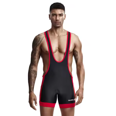 Men's One-Piece Wrestling Singlet Sport Dance Leotard Unitard Short Jumpsuit New Arrival