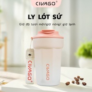 CIVAGO(13oz)Ceramic lined stainless steel coffee cup with lid vacuum flask hot and cold cup 400ml