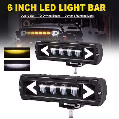 6 inch 7D LED Work Light Bar Dual Color Driving Fog Light Running Light For Offroad 4x4 Car Motorcyc