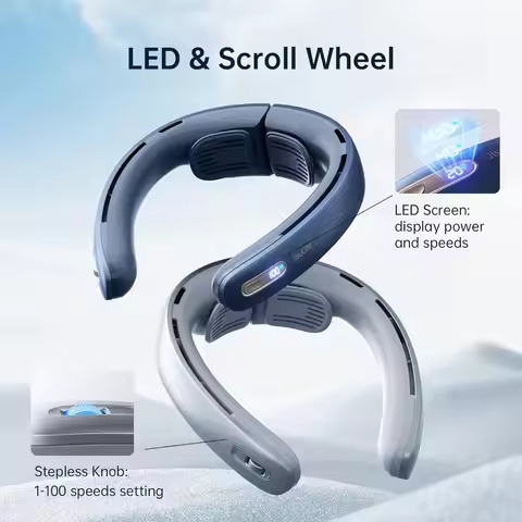 JISULIFE Portable Neck Fan Pro1 100-Speed LED Display 5000mAh Rechargeable Personal Mini Hands-Free 