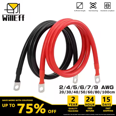 Battery Connect Inverter Cable Silicone cable with Lug Cable soft Terminal wire Black Red M6 M8 M10
