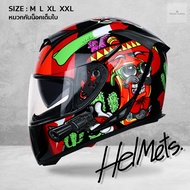 หมวกกันน็อค ทรงAGV หมวกนิรภัย หมวกขับขี่มอเตอร์ไซค์ Motorcycle Helmet  SIZE M L XL XXL  หมวกกันน็อคเต็มใบ แว่นตา 2 ชั้น Black Joker XL