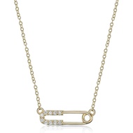 Lavari Jewelers Lab Grown Diamond Safety Pin Pendant Necklace for Women - 18k Yellow Gold Plated 925