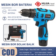 HUJIA Bor Baterai Cas Komplit 12 Volt Mesin Bor Cas Murah Promo 10mm M