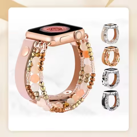 Leather Pearl Beaded Band Strap for Apple Watch S10 9 8 7 6 5 SE Replacement Wristband Smart Watch A