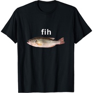 Tshirt Men Cotton [Cod] Short Sleeved T-shirt “Fih” Funny Misspelled Fish Meme Simple Loose