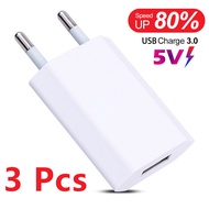 3pcs Universal Adapter USB 3.0 Phone Charger 5V 1A Travel Wall EU Plug For Mobile Phone Charger AC Adapter for iPhone 14 13 12 Pro Plus Samsung Huawei Xiaomi USB Cable Charger