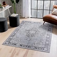 Well Woven Mareva Machine Washable Grey Vintage Oriental Medallion Area Rug 3x5 (3'9" x 5'7")