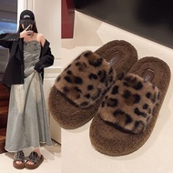 Autumn/Winter Leopard Print Furry Slippers for Women