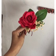 MAWAR CORSAGE ARTIFICIAL ROSE | Bridal flower suit pin | Corsage fake rose flower groom corsage | Fa