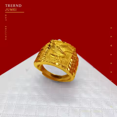 24K Gold Eagle Open Men's Ring, AU999 Pure Gold - Roc Wings Index Ring, Feather Micro-Carving + Rota