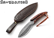 SD1มีดเดินป่า ลายขนนกพร้อมซอง/ มีดแคมป์ปิ้ง ยาว19ซม. หนา2.8มิล หนัก96กรัม แข็ง60HRC สแตนเลส 7CR13MO