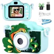 迷你兒童相機，USB充電，適合3-12歲孩童的視頻相機，附32G記憶卡與2英寸IPS高清雙鏡頭，生日或聖誕禮物 (恐龍款)