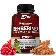 NutriFlair Premium Berberine HCL 1200mg, 120 Capsules - Plus Pure True Ceylon Cinnamon, Berberine HC