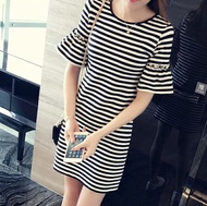 Korean striped women s short sleeve t shirt top women s dress
