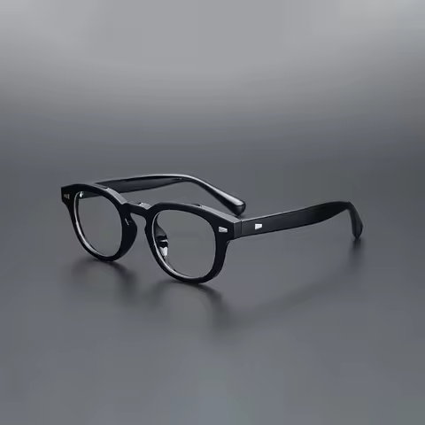 Vintage Johnny Depp Style Rivet Black Acetate Eyeglasses Frame Unisex Retro Round