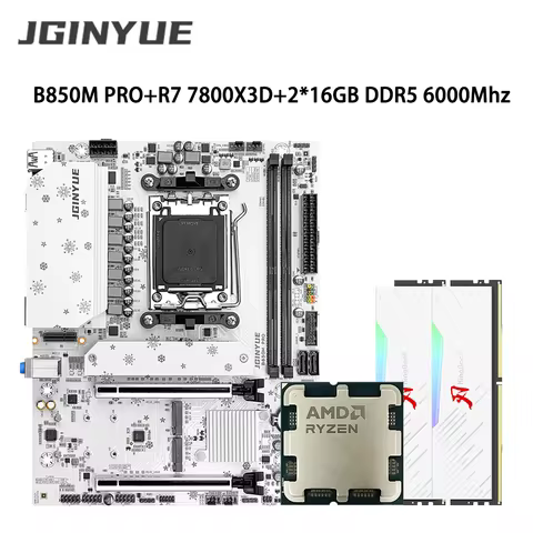 JGINYUE B850M Pro Motherboard Set With AMD Ryzen 7 7800X3D CPU And 2*16GB DDR5 6000MHz Memory Suppor