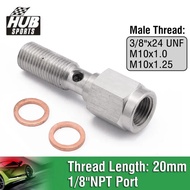 HUB sports Stainless Steel 3/8"x24 UNF/ M10x1.25 Turbo Brake Line Single Banjo Bolt With Copper Wash