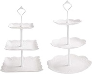 2 Set 3-Tier White Dessert Cake Stand, Plastic Pastry Stand Small Cupcake Stand Cookie Tray Rack Can