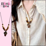 Vintage Mori Girl Pinecone Wooden Beaded Necklace_ Bohemian Oak Pendant Necklace Blink Box DC82
