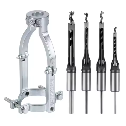 5pcs Square Hole Drill Bit Set, Mortising Attachment for Drill Press, Woodworking Square Chisel & Dr