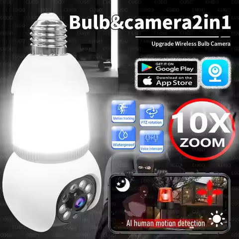8MP E27 Bulb Wireless Camera WiFi Cameras 2in1 PTZ IP Camera Color Night Vision AI Human Tracking CC