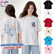 Ready Stock Imported Girls' T-shirts 100% Cotton Butterfly Colored with Art Style Girls' Capybara Cl