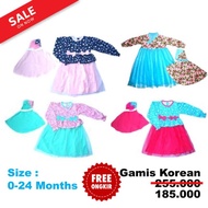 New Gamis Korean Style Anak Muslim Baju Dress Motif Bunga-bunga