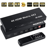 4x2 HDMI Matrix Switch 4K 60Hz HDMI 2.0 Matrix Video Switcher Splitter with Optical + 3.5mm Audio Ou