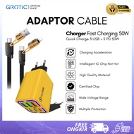 GROTIC 50W Fast Charging PD + QC 3.0 Charger Adapter – 6 USB Ports + Type-C