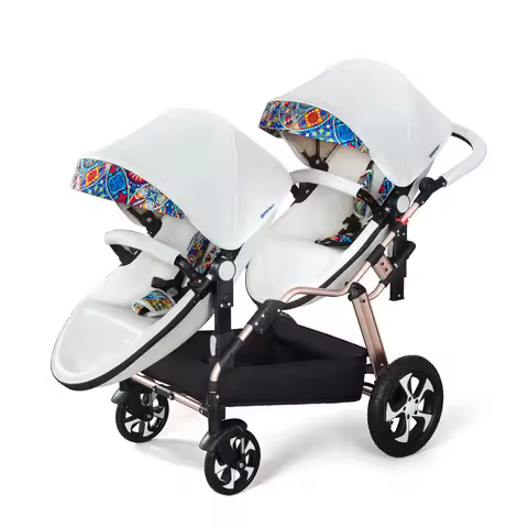 2025New Luxury twins baby stroller,aluminum frame PU leather twin pram,baby can sit and lying,double