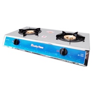 Lucky flame เตาแก๊สตั้งโต๊ะ หัวทองเหลือง 2หัว สแตนเลสทั้งตัว รุ่น AT-102S (เลือกชุดหัวปรับได้)