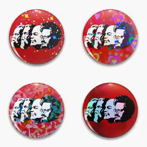 Marx, Engels, Lenin, Trotsky 58mm Holographic Star Heart Pin Brooches Laminated Button Fashion Acces