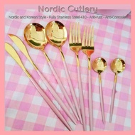 ⚠️[HOT ITEM VIRAL] Stylika Nordic Korean Pink Set Sudu Garpu Korea Spoon Fork Luxury Pink Gold Cutleries